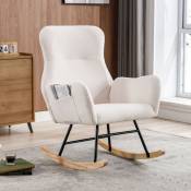 Aafgvc - Chaise à bascule en peluche blanche, accoudoirs avec poches, pieds en bois massif - stable et confortable