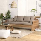 Andrian - Canapé-lit bois Pin recyclé 3 places avec coussins - Marron / Gris