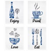Bleu Marine Cobalt Gris Blanc Vintage Inspiration Cuisine Restaurant Café Bar Mur Art DéCorations Manger Boire Amour Vin