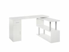 Bureau informatique multimédia design - modulable - 3 étagères, placard, tiroir - panneaux blanc métal chromé