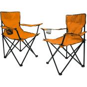 Chaise de camping pliante avec porte-boisson - set de 2 - orange - chaise de camping pliante avec sac de transport - chaise pliable pour festival
