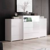 COLBY - Buffet commodes 2 portes 3 tiroirs blanc laqué