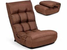 Costway chaise pliable de sol relax - dossier à 4 position réglable 90°-150° en tissu de lin de style jabonais marron