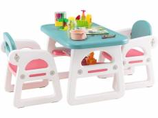 Costway ensemble table et 2 chaises enfant avec étagère de rangement intériqure, idéal pour chambre des enfants, maternelle (bleu+rose)
