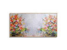 Dekoarte – tableau peinte à la main avec cadre couleur bois | décoration salon, chambre | peinture acrylique | fleurs | 140x70cm
