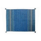 Doge Milano - Tapis moderne Kansas, style kilim, 100% coton, bleu, 90x60cm