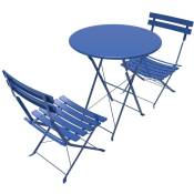 Ensemble De 3 Jardin Pliable Acier,Table bistro avec 2 Chaises,2 Chaises et 1 Table, pour le jardin, le patio et le balcon,bleu marine - Haloyo