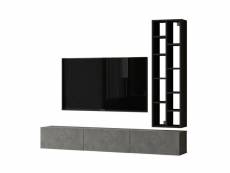 Ensemble meuble tv mural placard et étagères insimul effet béton gris et bois noir