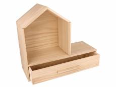 Etagère maison en bois avec tiroir 32 x 12 x 28 cm 14003702