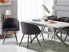 Eva - lot de 6 fauteuils chaises de salle à manger - finition tissu velours noir - pieds noir et dorés - style scandinave