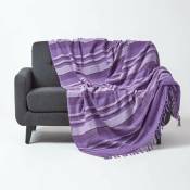 Homescapes - Jeté de lit ou de canapé à rayures Morocco - Violet - 150 x 200 cm - Violet