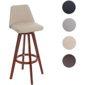 HW - Tabouret de bar Boras, chaise de comptoir, bois, similicuir, rotatif - crème, pieds foncés