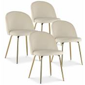Intensedeco - Lot de 4 chaises Cecilia Velours Beige pieds or - Beige