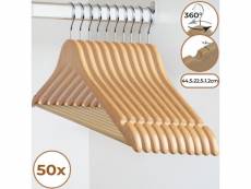 Jago® cintres en bois - lot de 50, crochet pivotant à 360°, longueur 44,5 cm, avec barre antiglisse et encoches, pour adultes - porte-manteau pour pan