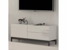 Meuble tv de salon design moderne 2 tiroirs blanc brillant