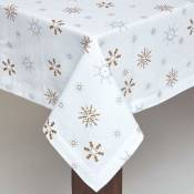 Nappe de Noël blanche en coton à motif flocons de neige, 137 x 178 cm - Blanc - Homescapes