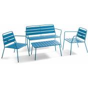 Oviala - Salon de jardin 4 places et 1 table basse en acier bleu pacific - Palavas - Bleu Pacific