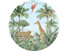 Papier peint panoramique rond adhésif animaux de la jungle vert, bleu et beige - 601151 - ø 140 cm 601151
