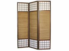 Paravent japonais avec bambou en bois de 3 panneaux -pegane-