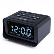 Radio-réveil numérique avec double chargeur usb pour chambre à coucher, volume d'alarme et luminosité réglables (noir)