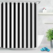 rideau de douche noir et blanc, rideau de salle de bain à rayures, tissu polyester imperméable 150 x 180 cm, décoration de salle de bain élégante,