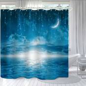 Rideaux de douche en tissu polyester imperméable, rideau de séparation lumineux de grande largeur avec imprimé ciel étoilé bleu, doublure de rideau