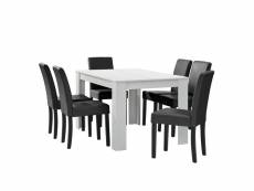 Table à manger blanc mat avec 6 chaises gris foncé