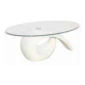 Table basse ovale verre trempé et fibre de verre blanc