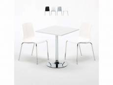 Table carrée blanche 70x70cm avec 2 chaises colorées et transparentes set intérieur bar café lollipop titanium