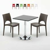 Table Carrée Noire 70x70cm Avec 2 Chaises Colorées