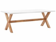 Table de jardin en fibre-ciment blanc et bois 200 x 100 cm olbia 265573