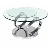 Table olympe plateaux pivotants en verre et piètement chrome - transparent
