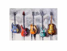 Tableau à l'huile 3d, guitares, peint à la main à 100%, toile de décoration murale xl ~ 120x80cm