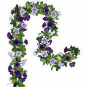 (Violet) 2pcs Guirlandes de Fleurs Artificielles 15,8 Pieds Vigne Rose Fleurs Suspendues en Soie pour Arche de Mariage Fête Maison Jardin Mur Décor