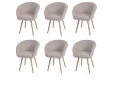 6x chaise de salle à manger malmö t633, fauteuil, design rétro des années 50 ~ tissu, crème/gris