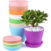 8 Pcs Petite Pot de Fleur en Plastique avec Plateaux Pots de Plantes pour Balcon Jardin 8 Couleurs - 17cm