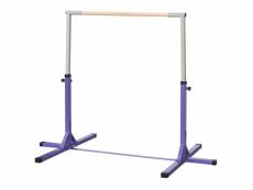 Barre fixe de gymnastique enfant - barre de gymnastique hauteur réglable 13 niveaux 92 à 150 cm - acier violet bois massif hêtre