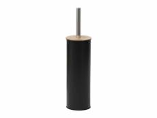 Brosse wc avec support en métal noir et couvercle bambou - tendance