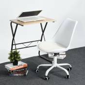 Chaise de bureau blanche avec assise semi-cuir et dossier en plastique avec roulettes