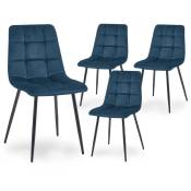 Deco In Paris - Lot de 4 chaises en velours bleu capitonné
