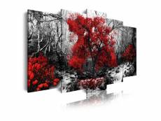 Dekoarte - impression sur toile moderne | décoration salon chambre | paysage noir blanc arbres rouges nature | 150x80cm C0257