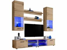 Extreme furniture vida meuble tv | meuble de salon avec 2 meubles tv, 2 meubles hauts et 2 étagères | led | design moderne | rangement pratique