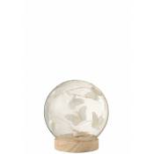 Jolipa - Boule avec papillons et led en verre blanc 13x13x13 cm - Naturel