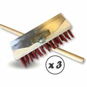 Kibros - Balai de cantonnier avec racloir métallique - Longueur 32 cm - Garnissage PVC rouge - Semelle bois - Douille métal boulonnée Ø 28 mm - Lot