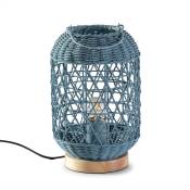 Lampe à poser Jiro en rotin naturel bleu, diamètre 18 cm - Rotin