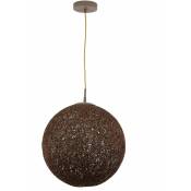 Licht-erlebnisse - Lampe suspendue boule tressée brune ronde Ø39cm table à manger - Marron