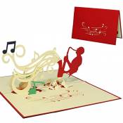LINPOPUP® Cartes Musique, Cartes 3D, Cartes pliables, Cartes d'anniversaire, Cartes-cadeaux Concert de musique, Cartes de vœux Saxophone, N220