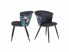 Lot de 2 chaises de salle à manger fauteuil avec dossier assise rembourrée en tissu imprimé stylisé flamant pieds en métal, bleu