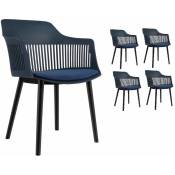 Lot de 4 chaises modernes en résine bleu et pieds