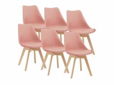 Lot de 6 chaises de salle à manger scandinave siège cuisine plastique similicuir hêtre 81 x 49 x 57 cm rose [en.casa]